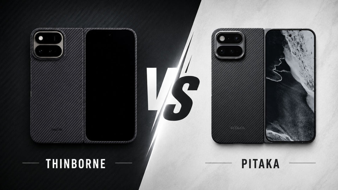 A side-by-side image of ThinBorne and PITAKA Google Pixel 11 Pro Fold case