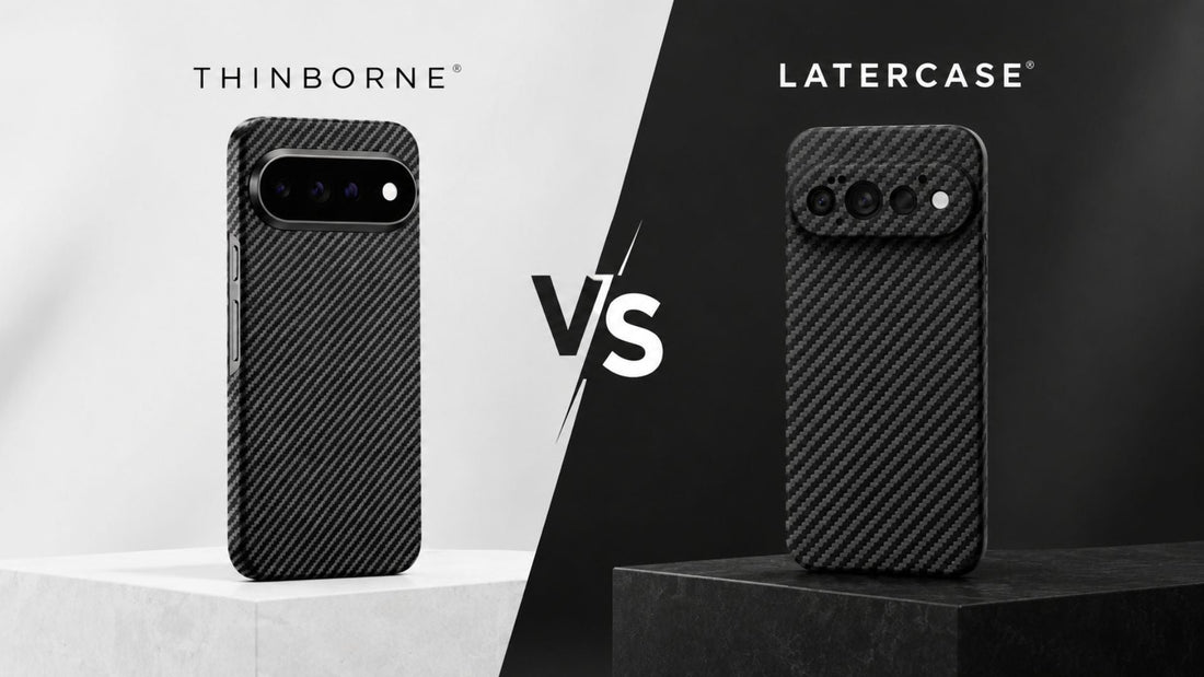 A side-by-side image of ThinBorne vs. Latercase Pixel 11 Pro thin case