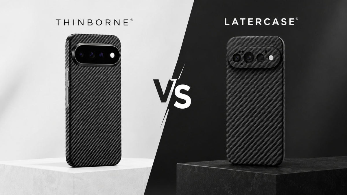 A side-by-side image of ThinBorne vs. Latercase Pixel 11 Pro thin case