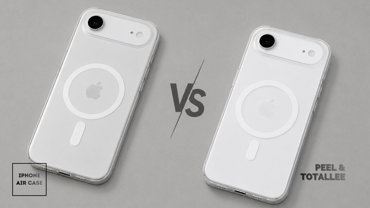 PeelケースとTotalleeケースに入れた2台のiPhone Airを並べた様子 