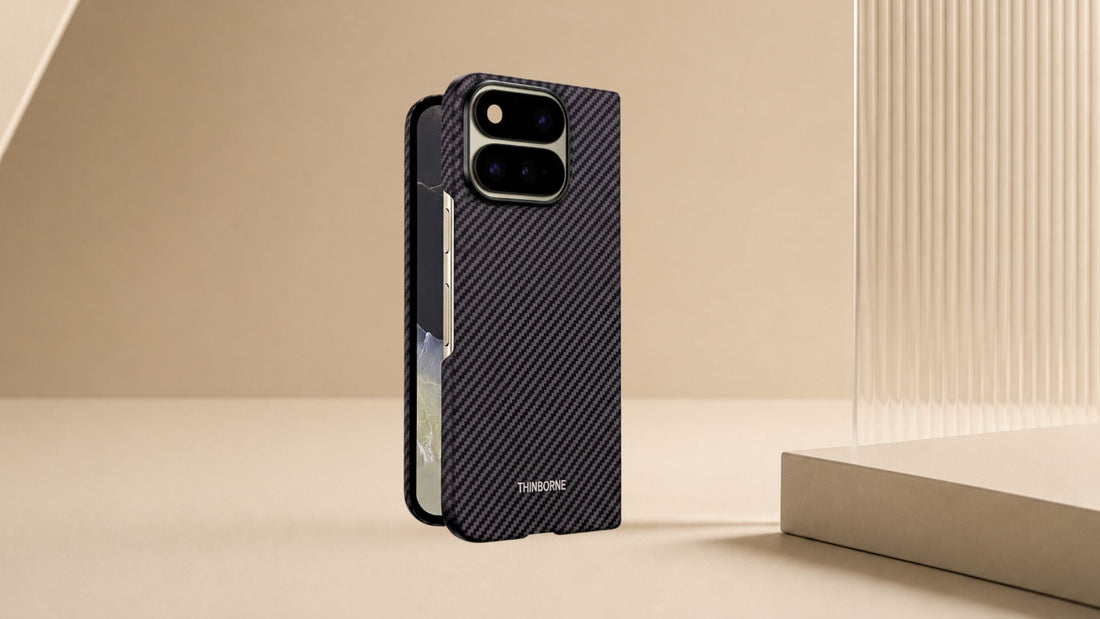 ThinBorne Pixel 11 Pro Fold case in beige background