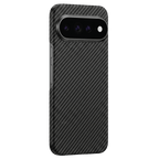Google Pixel 11 Pro XL ケース - 黒のカーボンファイバーデザインとカメラ保護リング