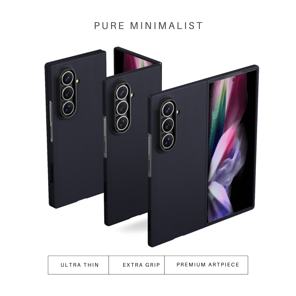 代替テキスト: 折りたたみ時の厚みを抑えた超薄型 Galaxy Z Fold 7 ケース（レッド）。展開・収納時のスタイル一覧。