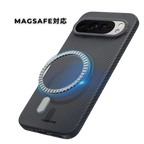 Google Pixel 10 Pro用ケースの背面と、保護フィルムのセットを示した画像。MagSafe対応のリングがケースの背面に組み込まれているのがわかります。