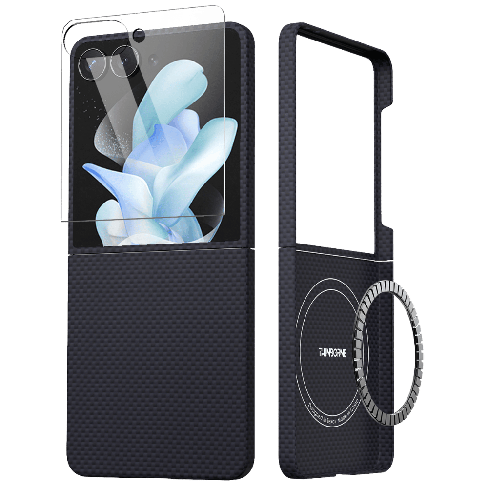 Samsung Galaxy Z Flip 7ブラック ケース付き Galaxy Z Flip 7 ケース｜超薄型・MagSafe対応・アラミドファイバー製