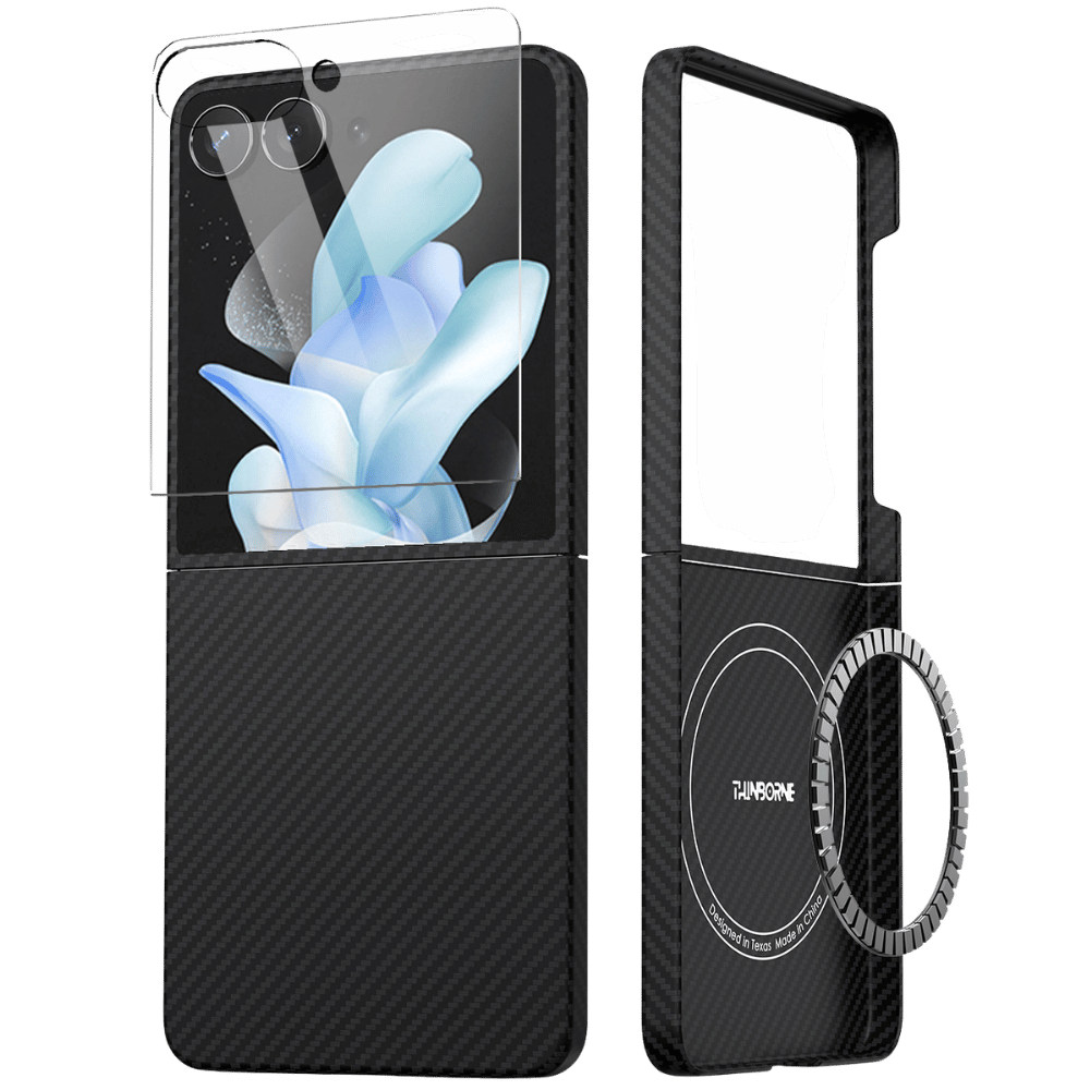画面保護フィルムとMagSafe対応リングが付属したGalaxy Z Flip 8 用ブラックケース。