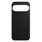 Google Pixel 11 用ブラックカーボンファイバー調ケースのカメラホール付き背面フラットショット