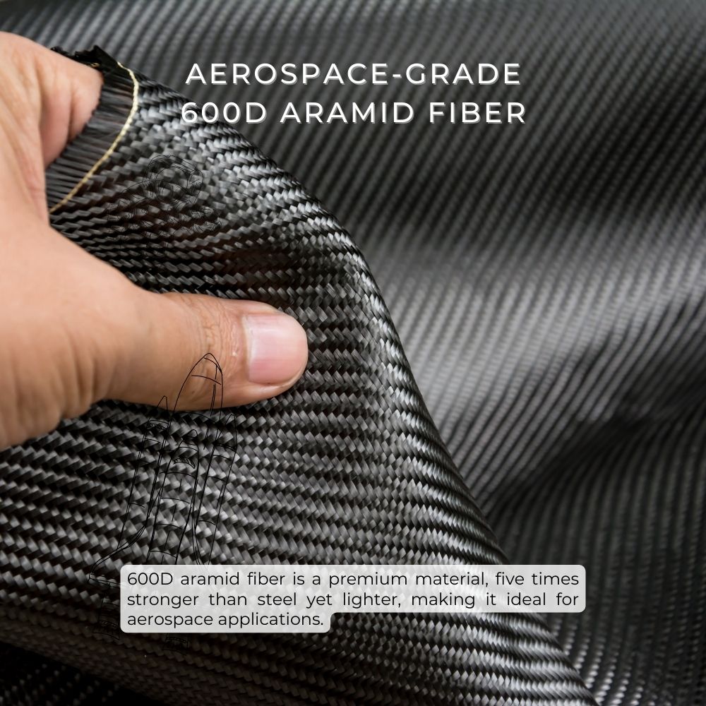 高強度なアラミド繊維素材の質感をアップしたiPhone 17 ケースのイメージ。航空宇宙グレードの600D素材を採用。