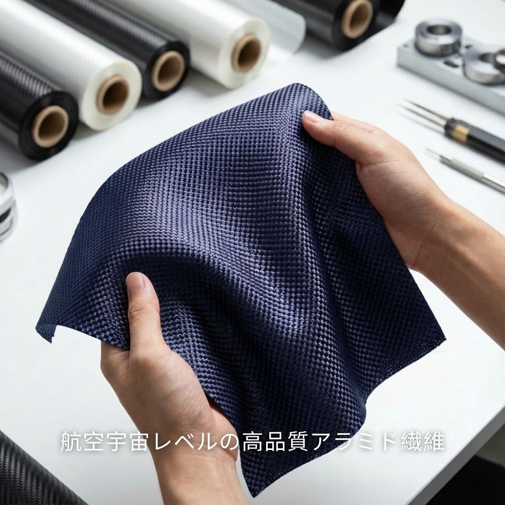 クリムゾンカラーのアラミド繊維製ケースの原材料
