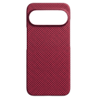 Google Pixel 11 用レッドカーボンファイバー調ケースのカメラホール付き背面フラットショット