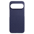 Google Pixel 11 用ネイビーブルーカーボンファイバー調ケースのカメラホール付き背面フラットショット
