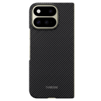 THINBORNE ロゴとカメラアイランドが開口された Google Pixel 11 Pro Fold 用ブラックカーボン調ケースの背面