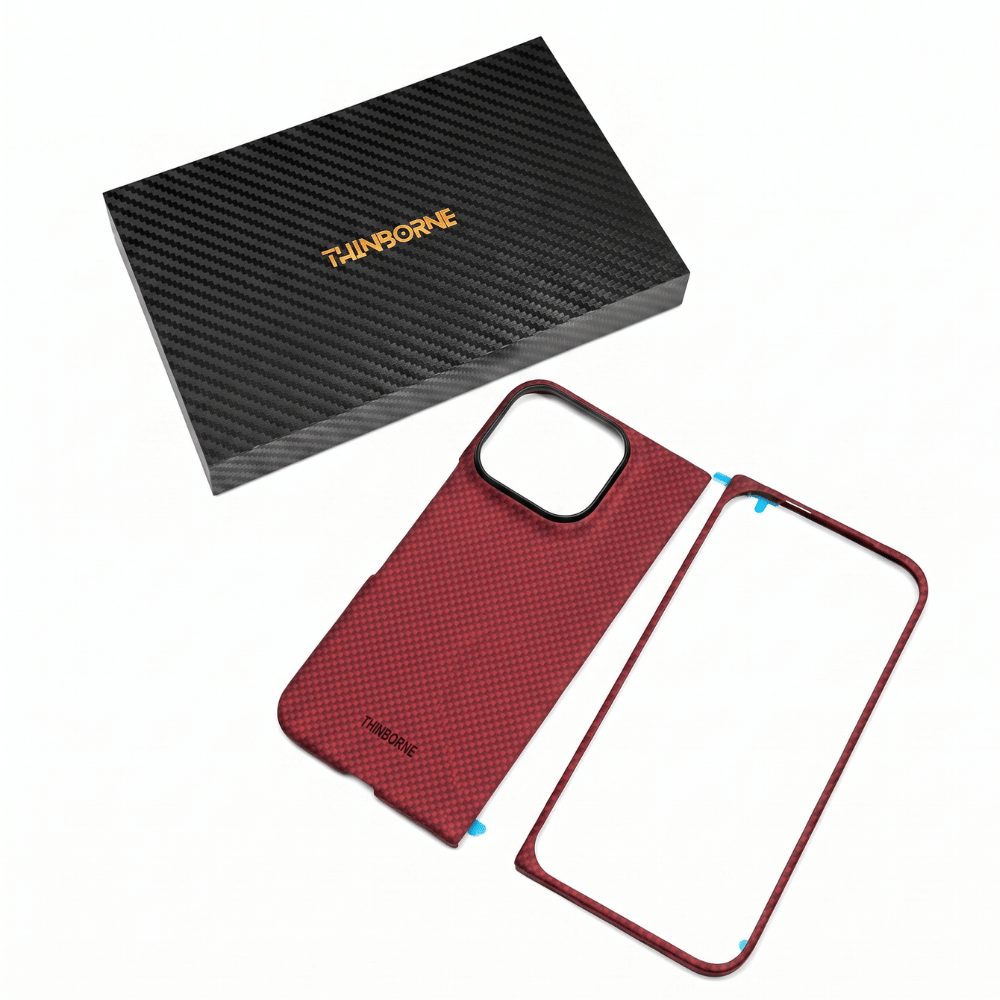 THINBORNE 公式ボックスと Google Pixel 11 Pro Fold 用レッドアラミド繊維製2ピース型スリムケースセット