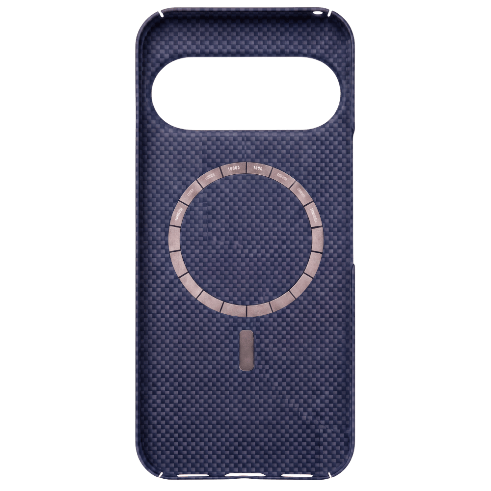 マグネットリングが見える Google Pixel 11 用ネイビーブルーアラミド繊維風ケースの内側面