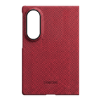 THINBORNE ロゴと背面カメラホールがある Galaxy Z Fold 8 用赤色アラミド繊維風ケースの背面