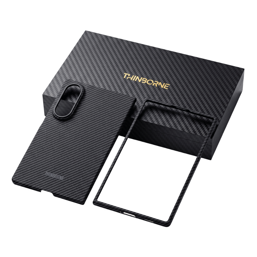 Thinborne ブランドの高級パッケージと Galaxy Z Fold 8 用ブラックアラミド繊維製超薄型ケースセット